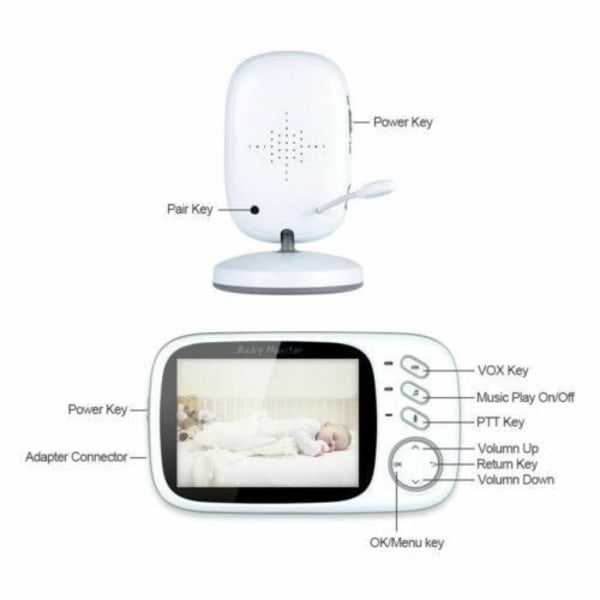 LEMONBEST BabyPhone 360° - 3,2" LCD-skärm - Night vision - Vaggvisa