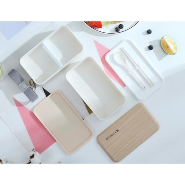 Lunchbox White Bamboo Premium Bento Box med 2 robusta bestick Bra lufttät och mikrovågs- och diskmaskinsäker BPA-fri