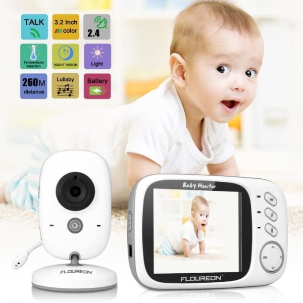 Floureon VB603 Baby Monitor Digital trådlös Baby Monitor 2,4GHz 3,2'' LCD-skärm Kamera Night Vision Vidbild Långvinkel