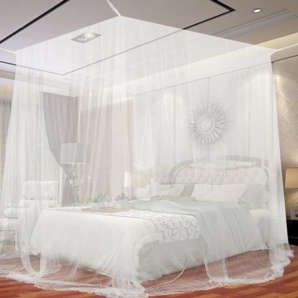 ZILONG Canopy myggnät för enkel- och dubbelsängar, 4 öppna sidor 190*210*240cm Stort dekorativt polyestermyggnät