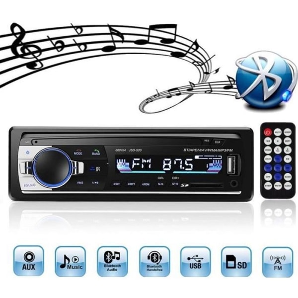 Bluetooth bilradio, 4x60W bilradio Stereo Video FM-radio, MP3-spelare USB-SD-AUX Handsfree med fjärrkontroll