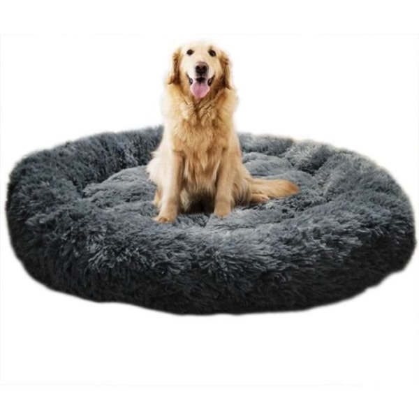 Tvättbar extra stor rund mjuk katt- och hundsäng med kudde，Djurkorg Deluxe-100x100cm-Grå