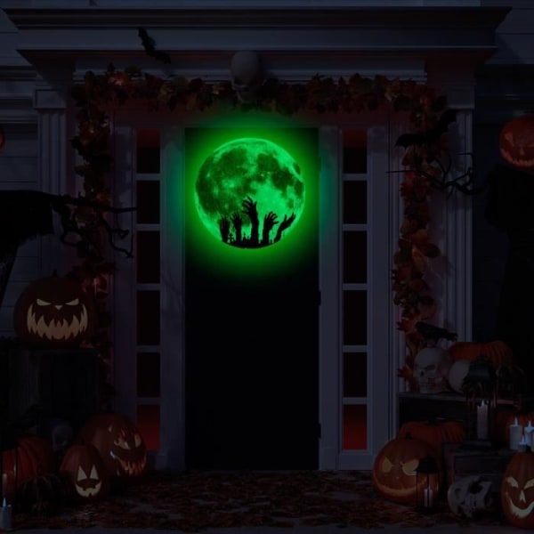 Självlysande Halloween-dekal Halloween-dekorationsklistermärke Glow in The Dark - Halloween Ghost Hand and Luminous Moon 30 cm
