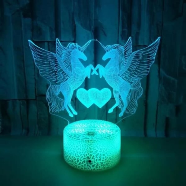 Två Unicorn 3D-lampa med fjärrkontroll LED-belysning 7-färgs nattljus Dimbar Touch Dekoration Present Födelsedag Jul