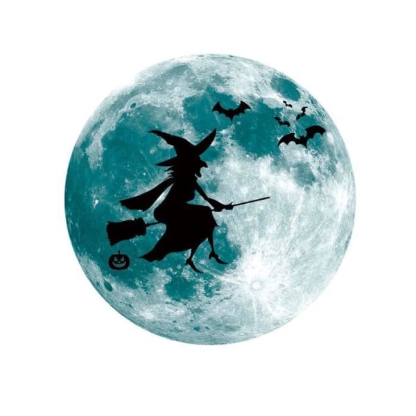 Lysande Halloween-klistermärke Halloween-dekorationsklistermärke Glow in the Dark - Halloween-häxa och lysande måne 30 cm