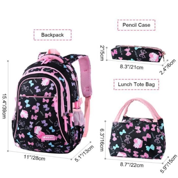 Primary Girl Schoolbag CP Child - Skolryggsäck CE2 Elementary Set med 3 delar med matkassar och pennfodral för