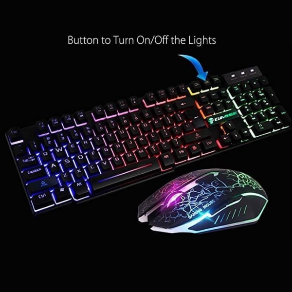 Rainbow Bakgrundsbelyst USB Gaming Tangentbord + 2400 DPI LED Gaming Mouse 6 knappar + Musmatta Svart