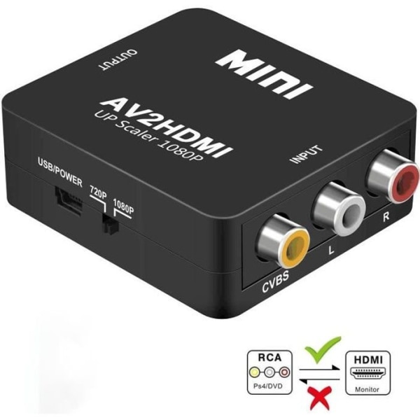 RCA till HDMI Adapter, Zamus Mini AV RCA CVBS till HDMI Converter S Video Adapter 1080P för PS2 Wii Console
