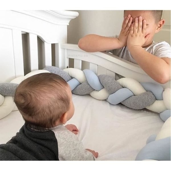 Säng Bumper Snake Kudde Flätad Bumper Velvet Baby Protection 100 % säkerhet - För nyfödda Säng sova (Grå)