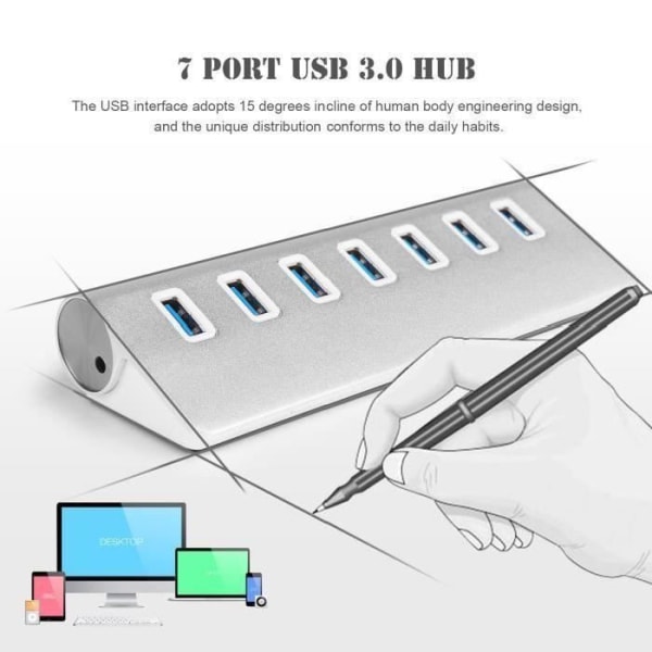 7-portars USB 3.0 Hub för iMac, MacBook, MacBook Air, MacBook Pro, Mac Mini, PC och bärbara datorer