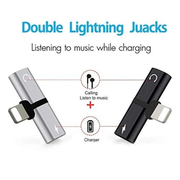 2 i 1 Aux Adapter Splitter Audio Hörlurar Laddningssladd Kabel för iPhone X 8 7 - Golden