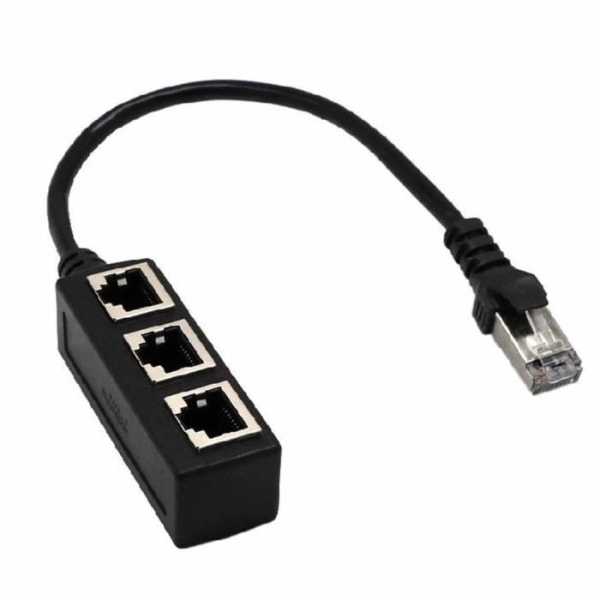 RJ45 Ethernet-kabeladapter splitter 1 man till 3 kvinnlig port LAN nätverksuttag, svart