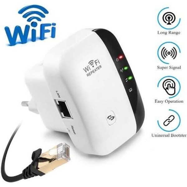 WiFi Repeater, WLAN Wireless Extender, 300 Mbps 2,4 GHz Signal Booster med AP Access Point/Ethernet Port/Inbyggda antenner