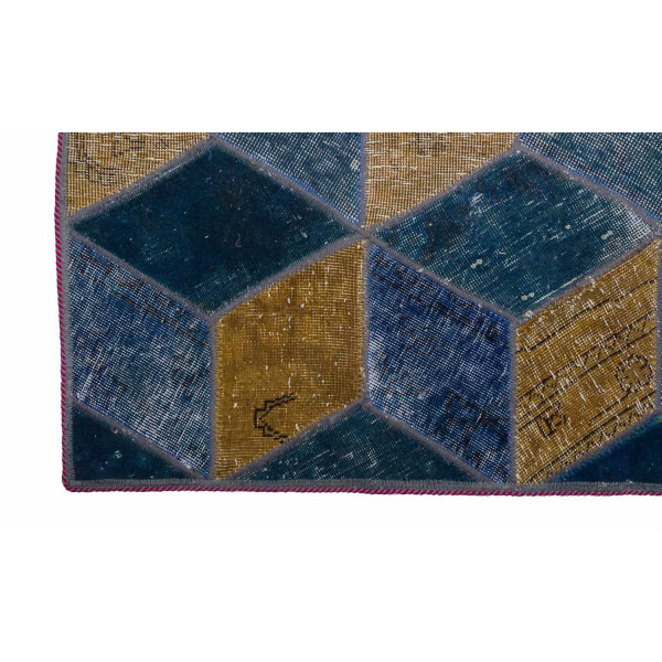 Handknuten Orientaliskt Patchworkmatta Ull/Garn 142x217cm Blå