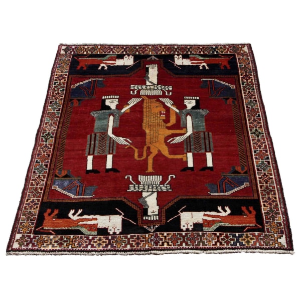 Handknuten Orientaliskt Patinamatta Shiraz 127x188cm Röd