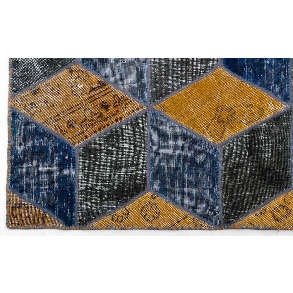 Handknuten Orientaliskt Patchworkmatta Ull/Garn Tabriz 105x122cm Blå