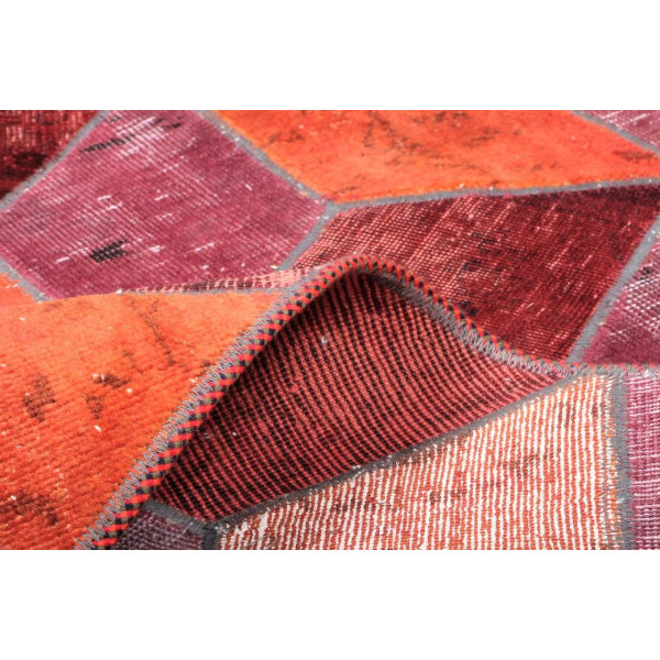 Handknuten Orientaliskt Patchworkmatta Ull/Garn 106x153cm Röd