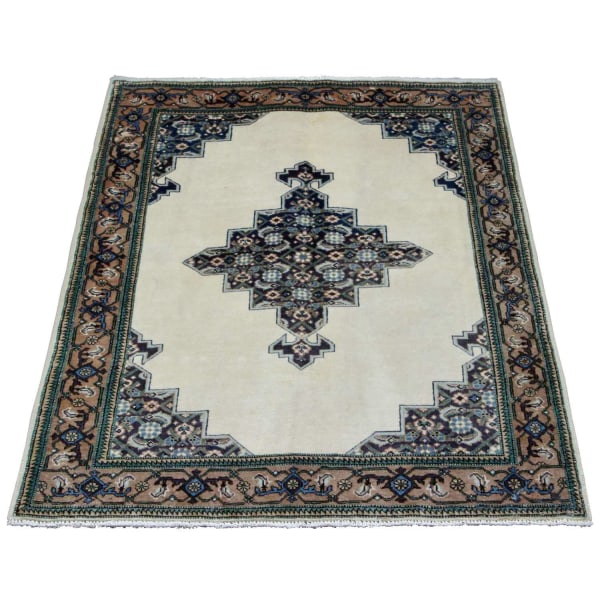 Handknuten Orientaliskt Patinamatta Tabriz 112x145cm Vit