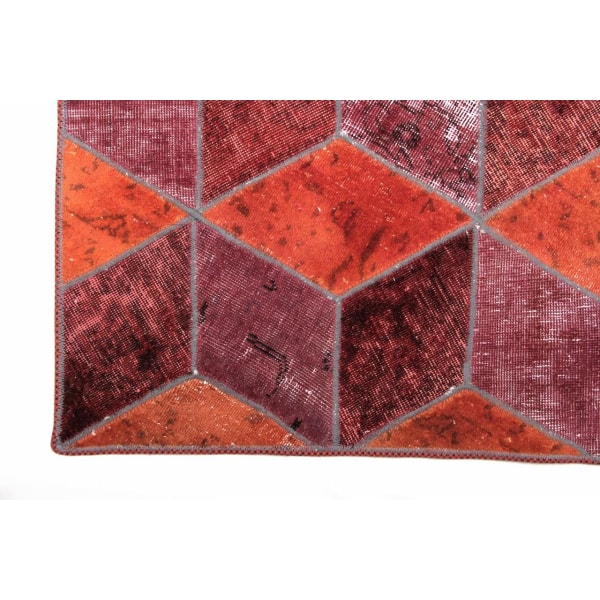 Handknuten Orientaliskt Patchworkmatta Ull/Garn 106x153cm Röd