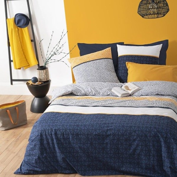 Bäddset - Stripes - Blå - 240 x 220 cm - 100% bomull - 2 örngott 65 x 65 cm Blå och vit