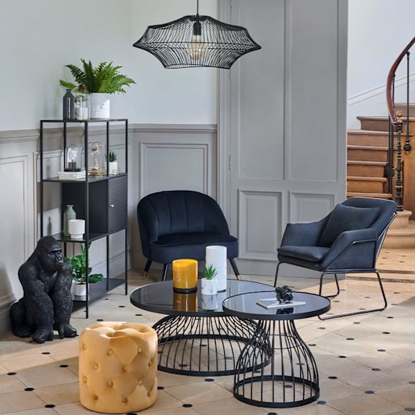 Sidebord "Kushi" - metal & glas D55 cm - Sort - Atmosphera indretningsdesigner Svart