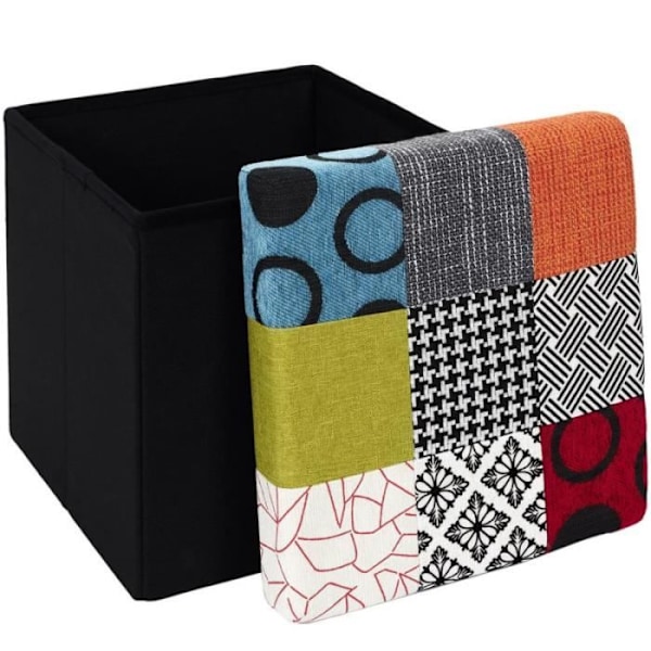 Home Deco Factory HD6506 Puhallettava Neliönmuotoinen Multivärinen ja Musta Patchwork-alkku Laatikko H38 x 38 x 38 cm Flerfärgat och svart lapptäcke