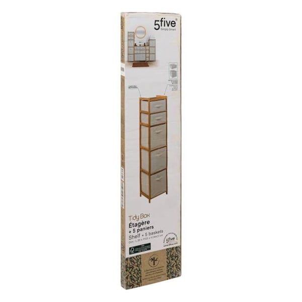 5five - hylla med 5 "tidy box" korgar i brunt bambu kastanj