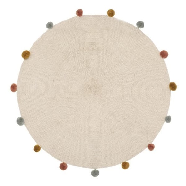 Barnmatta - ATMOSPHERA FOR KIDS - Arlequin pompons - Beige - Rund - Diameter 90 cm - Inomhus Beige