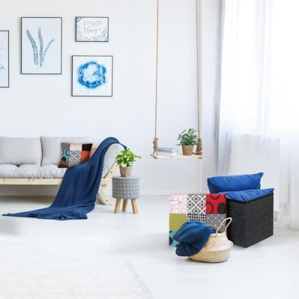 Home Deco Factory HD6506 Puhallettava Neliönmuotoinen Multivärinen ja Musta Patchwork-alkku Laatikko H38 x 38 x 38 cm Flerfärgat och svart lapptäcke