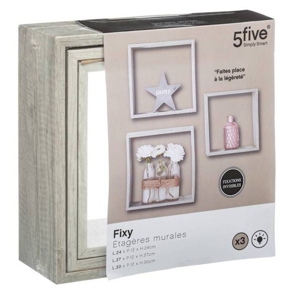 5five - 3 store store væghylder "fixy" cube effekt ege grå grå