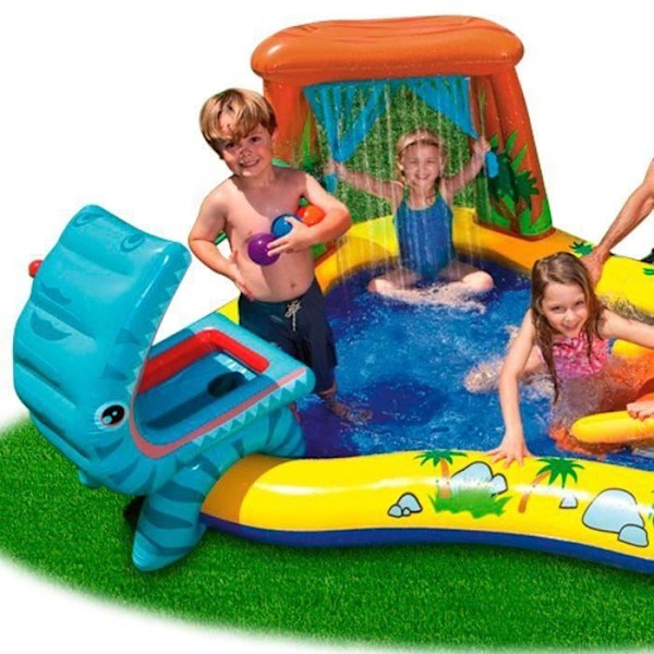 INTEX Oppustelig Børne Pool - Vandlegeplads Dinosaur 249 x 191 x 109 cm Flerfärgad