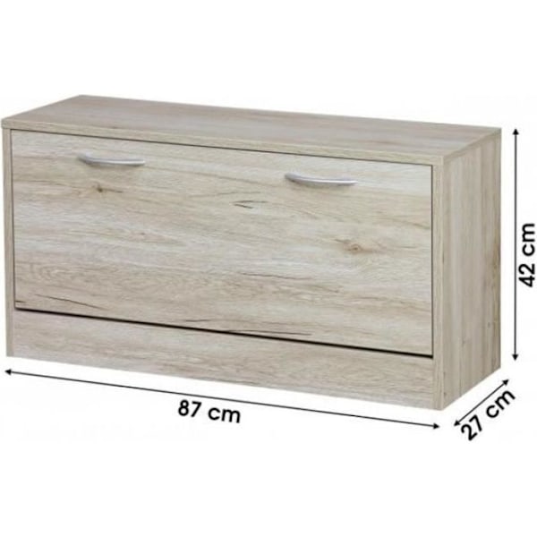 Skovopbevaringsmøbel med 2 hylder, skabskommode med 1 dør og metalhåndtag - L.87 x l.27 x H.42 cm
