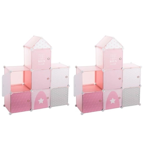 Opbevaringsskab slot rose til børn - ATMOSPHERA FOR KIDS - L. 94,5 x b. 109 x H. 32 cm - 10 opbevaringskasser Rosa