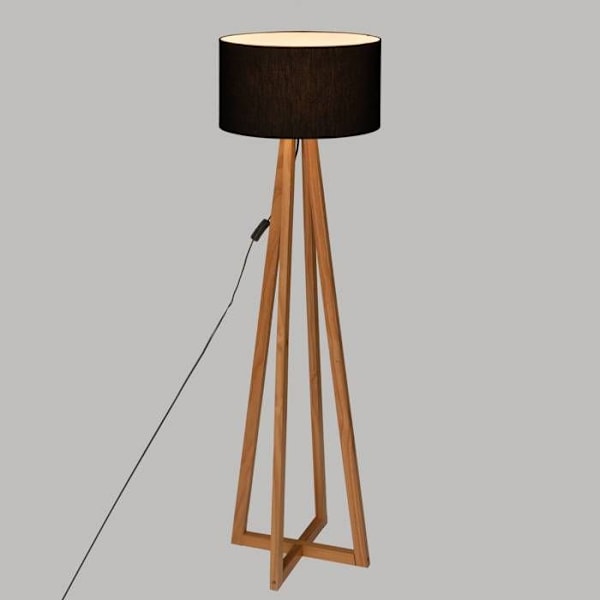 Gulvlampe - ATMOSPHERA - Molu - Træben - Sort skærm - Skandinavisk stil Naturlig og sort