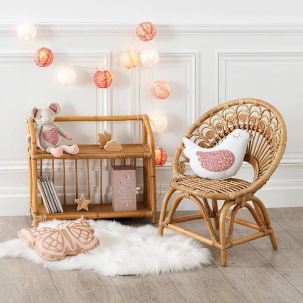 Barnbibliotek - Atmosphera - H50 cm - Rattan - Beige - Sovrumsmöbel naturligt trä