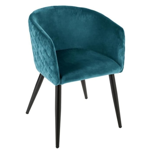 Atmosphera - Chaise fauteuil i petroleumblå velour Marlo Blå And. Blå Anka