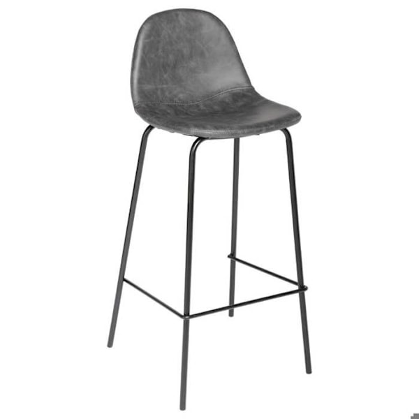 Vintage Vladi Grey Barpall - Vuxen - Individuellt - Vintage - Läder - Metall - L. 44 x l. 42 x H. 95 cm Grå