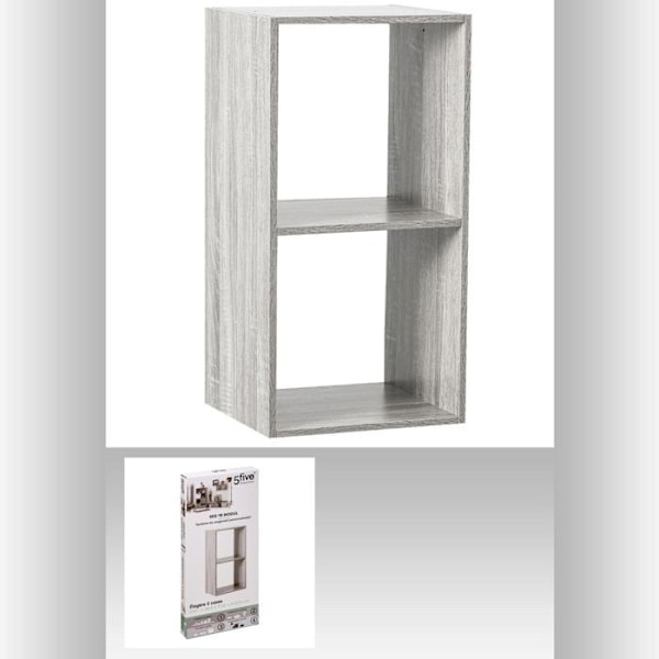 Etagère - FIVE - Mix N Modul - 2 Kasser - Effekt Eg Grå - Dimensioner 34,4x32x67,6 cm Grå