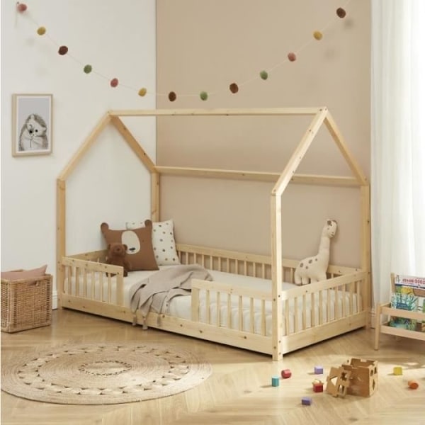 Lit Enfant - Laiba Kids - Ensemble Lit Nocturne Naturel - 90x190 cm - Trä - Beige Beige
