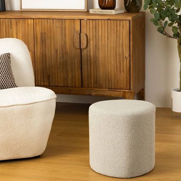 Pouf galet bouclette Estria grå 39x39cm - Atmosphera indretningsdesigner - Grå Grå