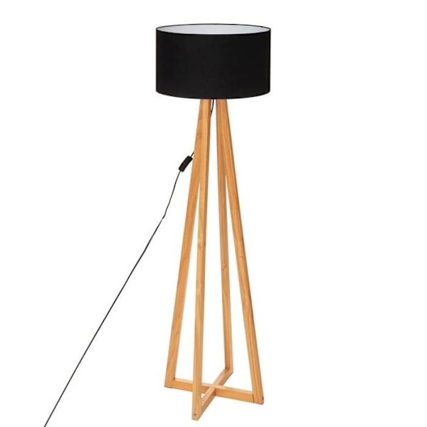 Gulvlampe - ATMOSPHERA - Molu - Træben - Sort skærm - Skandinavisk stil Naturlig og sort
