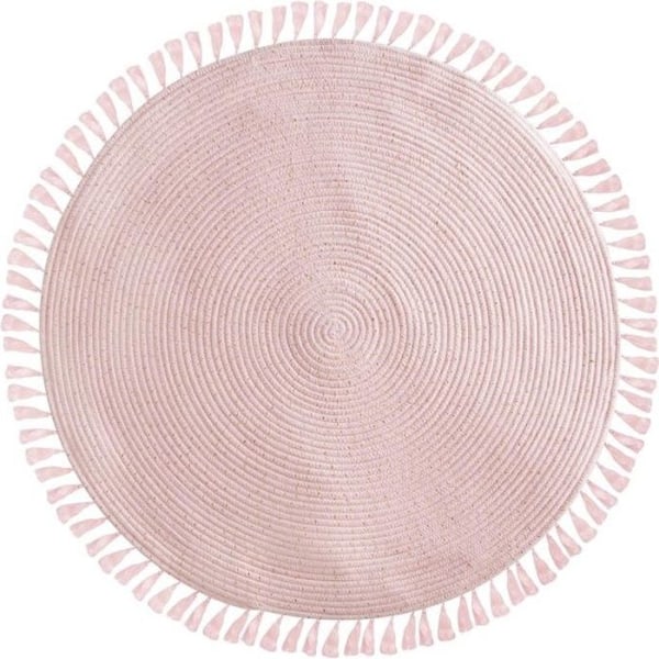 Tæppe - ATMOSPHERA - Plys tæppe i lyserød - Ø 90 cm - Guld lurex - Bomuld og polyester Rosa / Gul