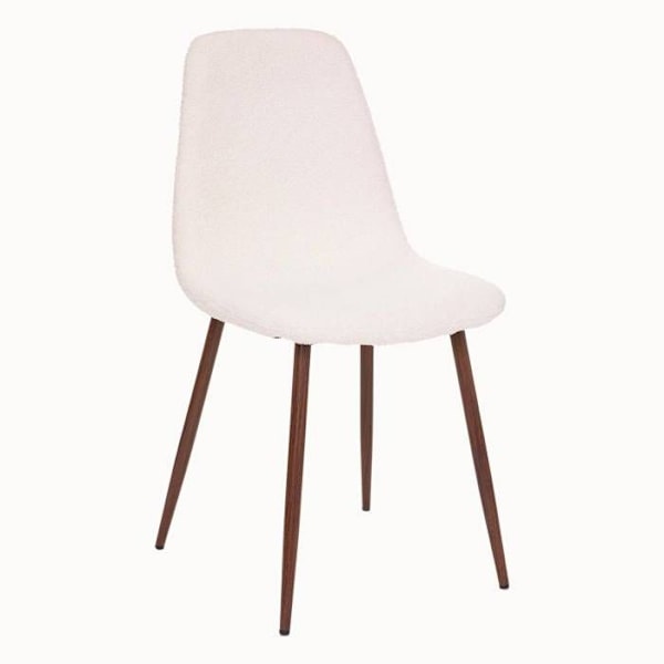 Stol i imitation valnød med boucle - Hvid - 44 x 51 x 85 cm hvid