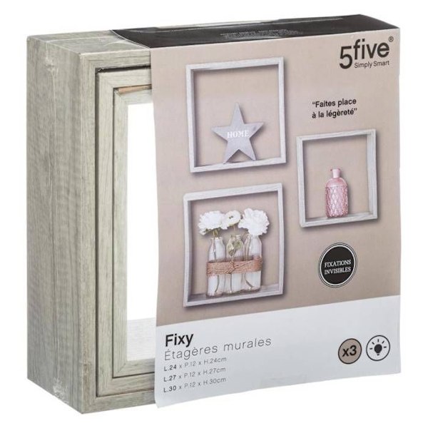 5five - 3 store store væghylder "fixy" cube effekt ege grå grå