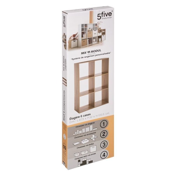 Træhylde - Mix - 6 rum - Naturlig - Soveværelsesmøbel - Essentiel Beige