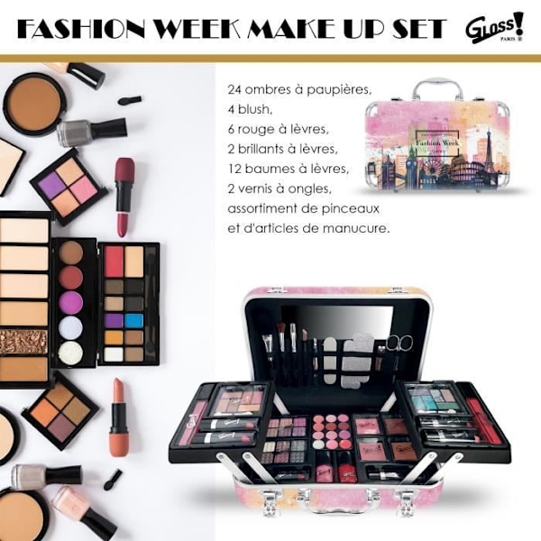 Meikkisetti - GLOSS - Muotitieto - 48 kpl - Vaaleanpunainen - Lisävarusteet mukana Rosa