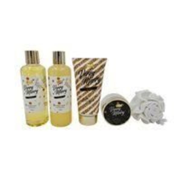 Badekappe - Verry Merry - Gylden badekar - Vanilje - Duschgel 265ml - Bade-salt 80g