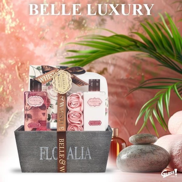 Gaveæske - Gloss - Badeæske i træ - Duft af rose - 8 dele - Unisex