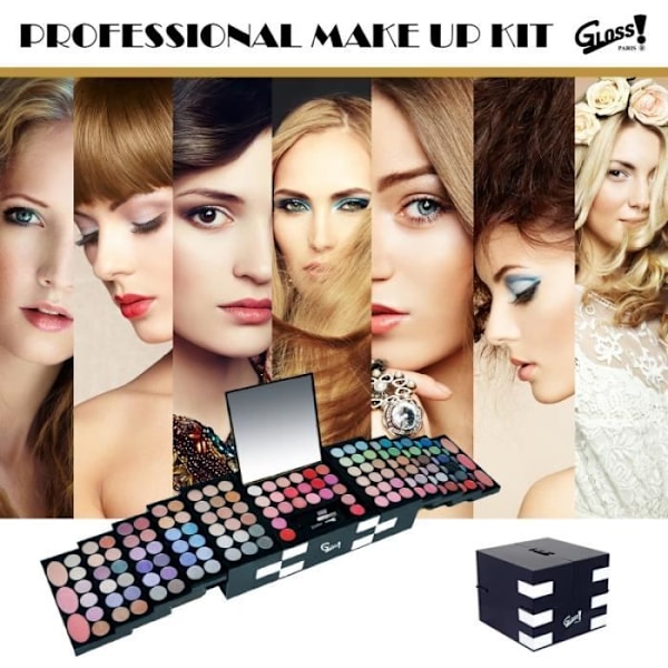Gaveæske Makeup - GLOSS - Vandfald Palette - 120 Øjenskygger - 22 Læbebalmer - 6 Blushes