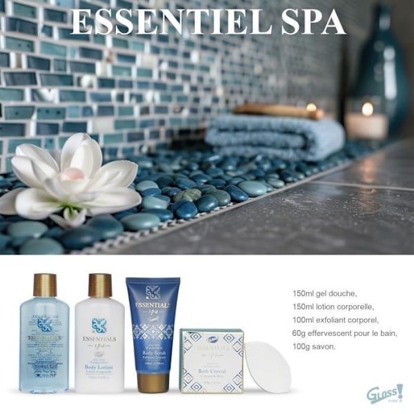 Badeåbning - Essentials Spa - Badebræt i træ - 5 dele - Duschgel - Bodylotion